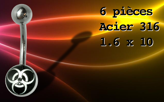 Lot de 6 bananes Acier 316 1.6 x 10 - logo bio hazard