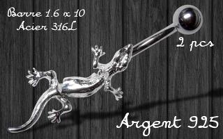 Lot de 2 bananes acier 1.6 x 10 - lezard argent 925 articule
