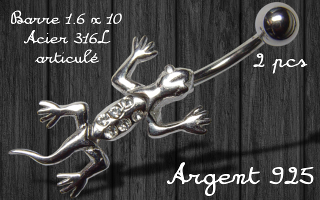 Lot de 2 bananes acier 1.6 x 10 - lezard argent 925 articule