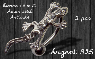 Lot de 2 bananes acier 1.6 x 10 - lezard argent 925 articule inverse