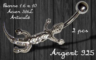 Lot de 2 bananes acier 1.6 x 10 - lezard argent 925 articule