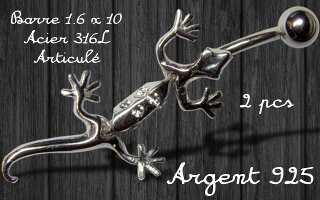 Lot de 2 bananes acier 1.6 x 10 - lezard argent 925 articule