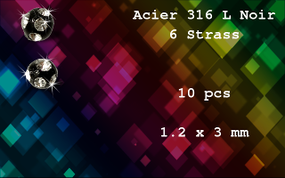 10 boules acier 316 L Noir - multi strass cristal - 1.2 x 3