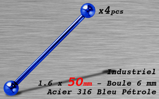 industriel 1.6 x 50 mm - Acier Bleu petrole - boules 6 mm