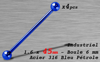 industriel 1.6 x 45 mm - Acier Bleu petrole - boules 6 mm