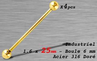 industriel 1.6 x 25 mm - Acier dore - boules 6 mm