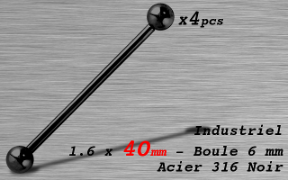 industriel 1.6 x 40 mm - Acier Noir - boules 6 mm