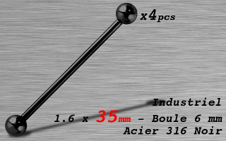 industriel 1.6 x 35 mm - Acier Noir - boules 6 mm