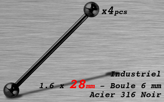 industriel 1.6 x 28 mm - Acier Noir - boules 6 mm