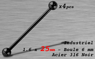industriel 1.6 x 25 mm - Acier Noir - boules 6 mm