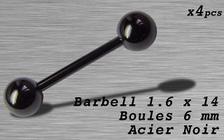 Barbell acier 1.6 x 14 - boule 6 mm - Acier Noir
