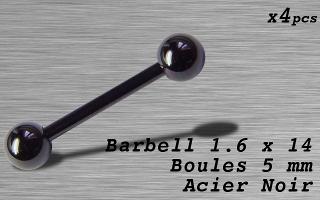Barbell acier 1.6 x 14 - boule 5 mm - Acier Noir