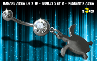 Bananes acier 1.6 x 10 - Boule 5 et 8 mm - strass cristal serti - logo Acier