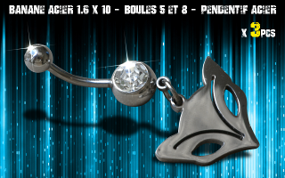 Bananes acier 1.6 x 10 - Boule 5 et 8 mm - strass cristal serti - logo Acier