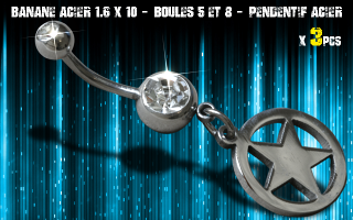 Bananes acier 1.6 x 10 - Boule 5 et 8 mm - strass cristal serti - logo Acier