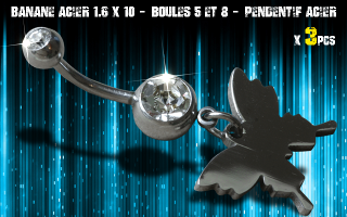 Bananes acier 1.6 x 10 - Boule 5 et 8 mm - strass cristal serti - logo Acier