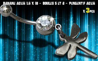 Bananes acier 1.6 x 10 - Boule 5 et 8 mm - strass cristal serti - logo Acier
