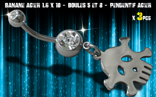 Bananes acier 1.6 x 10 - Boule 5 et 8 mm - strass cristal serti - logo Acier