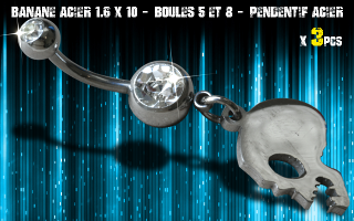 Bananes acier 1.6 x 10 - Boule 5 et 8 mm - strass cristal serti - logo Acier