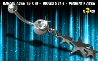 Bananes acier 1.6 x 10 - Boule 5 et 8 mm - strass cristal serti - logo Acier