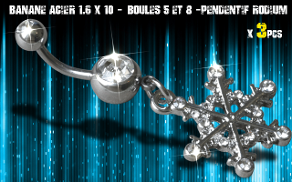 Bananes acier 1.6 x 10 - Boule 5 et 8 mm - strass cristal serti - pendentif rodium