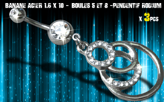 Bananes acier 1.6 x 10 - Boule 5 et 8 mm - strass cristal serti - pendentif rodium