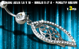 Bananes acier 1.6 x 10 - Boule 5 et 8 mm - strass cristal serti - pendentif rodium