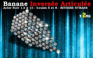 Bananes inversee articulee acier 1.6 x 10 Noir - Boule 5 et 8 mm - strass cristal serti - riviere rodium strass sertis
