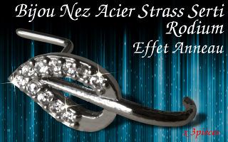 Lot de 3 Bijoux de nez effet anneau acier - bijoux rodium strass sertis
