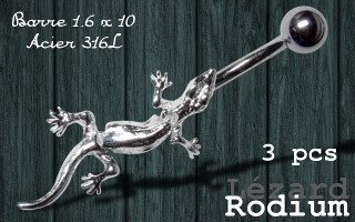 Lot de 3 bananes lezards rodium - barre acier 316 1.6 x 10