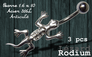 Lot de 3 bananes lezards articules rodium - barre acier 316 1.6 x 10