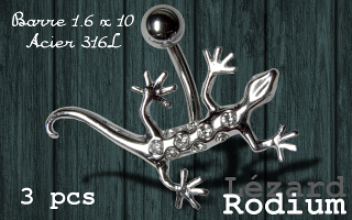 Lot de 3 bananes lezards rodium - barre acier 316 1.6 x 10