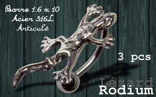 Lot de 3 bananes inversees lezards articules rodium - barre acier 316 1.6 x 10