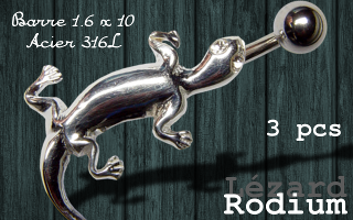 Lot de 3 bananes lezards rodium - barre acier 316 1.6 x 10