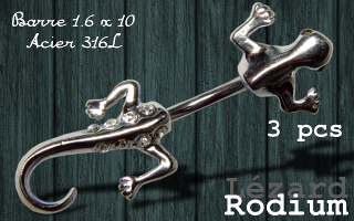 Lot de 3 bananes lezards rodium - barre acier 316 1.6 x 10