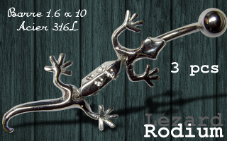 Lot de 3 bananes lezards articules rodium - barre acier 316 1.6 x 10