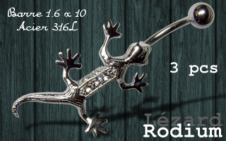 Lot de 3 bananes lezards rodium - barre acier 316 1.6 x 10