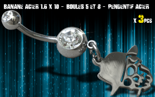 Bananes acier 1.6 x 10 - Boule 5 et 8 mm - strass cristal serti - logo Acier
