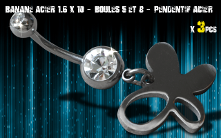 Bananes acier 1.6 x 10 - Boule 5 et 8 mm - strass cristal serti - logo Acier