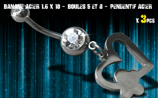 Bananes acier 1.6 x 10 - Boule 5 et 8 mm - strass cristal serti - logo Acier