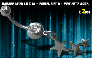 Bananes acier 1.6 x 10 - Boule 5 et 8 mm - strass cristal serti - logo Acier