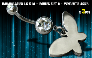 Bananes acier 1.6 x 10 - Boule 5 et 8 mm - strass cristal serti - logo Acier
