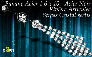 Lot de 3 Bananes Acier Noir riviere articulee de strass sertis