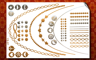 3 Planches de tattoo temporaires metalisees adhesives