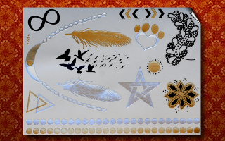3 Planches de tattoo temporaires metalisees adhesives