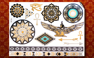 3 Planches de tattoo temporaires metalisees adhesives