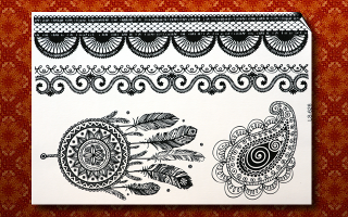 3 Planches de tattoo temporaires style henne adhesives
