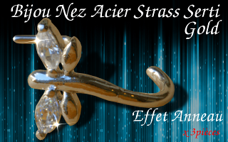 Lot de 3 Bijoux de nez effet anneau acier - papillon - bijoux dore strass sertis