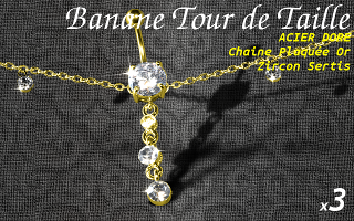 lot de 3 bananes acier dore (base acier 316 + plaquage or) - chaine rodium dorees 3 microns.1.6 x 10 - taille de la chaine facilement ajustable - zircon cristal serti