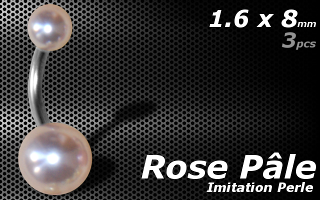 lot de 3 bananes acier imitation perle Rose pale-1.6x8 - boule 5 et 8 mm